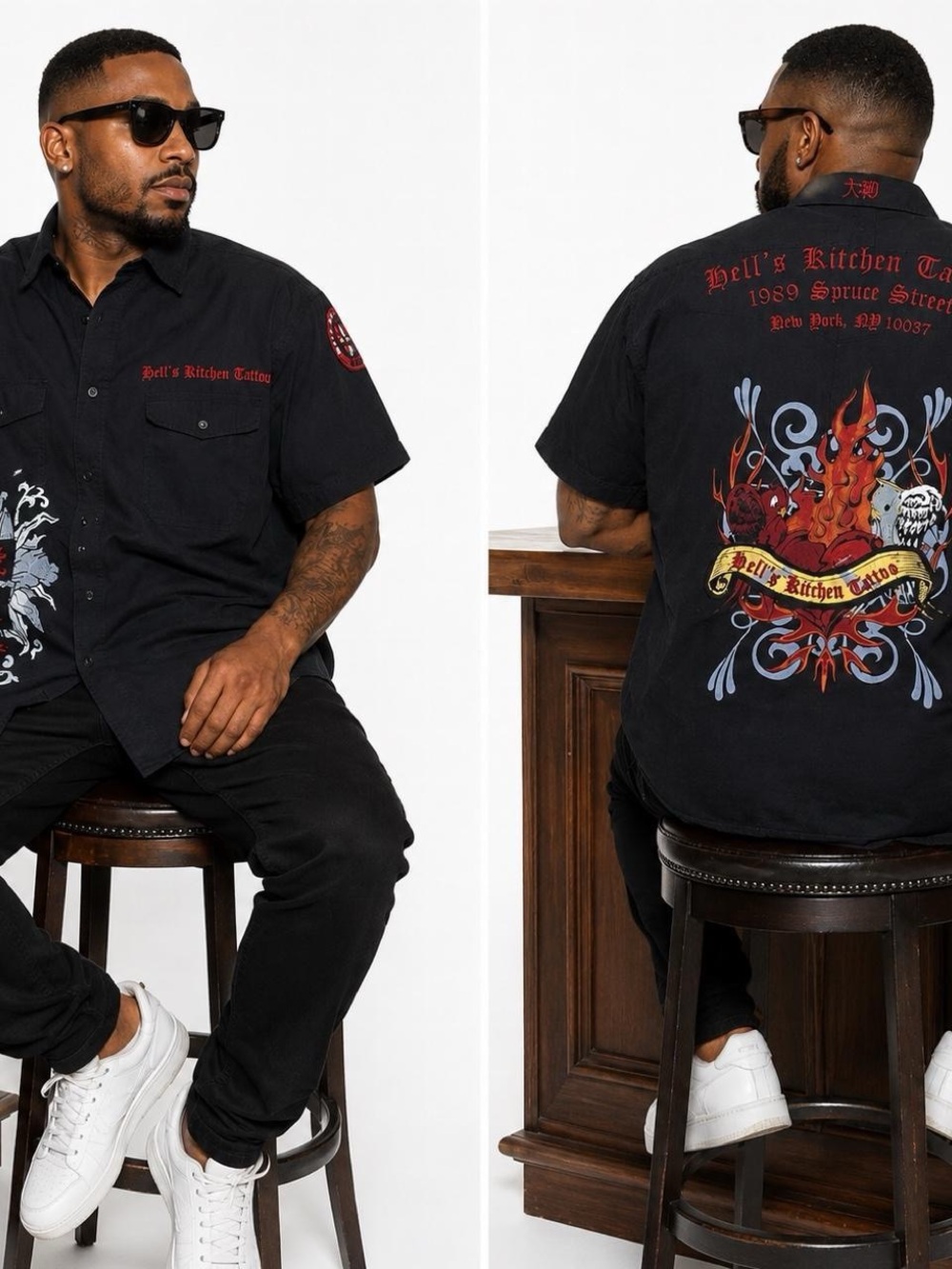 D-Lux Hell's Kitchen Tattoo Short Sleeve Button-Up Shirt XL